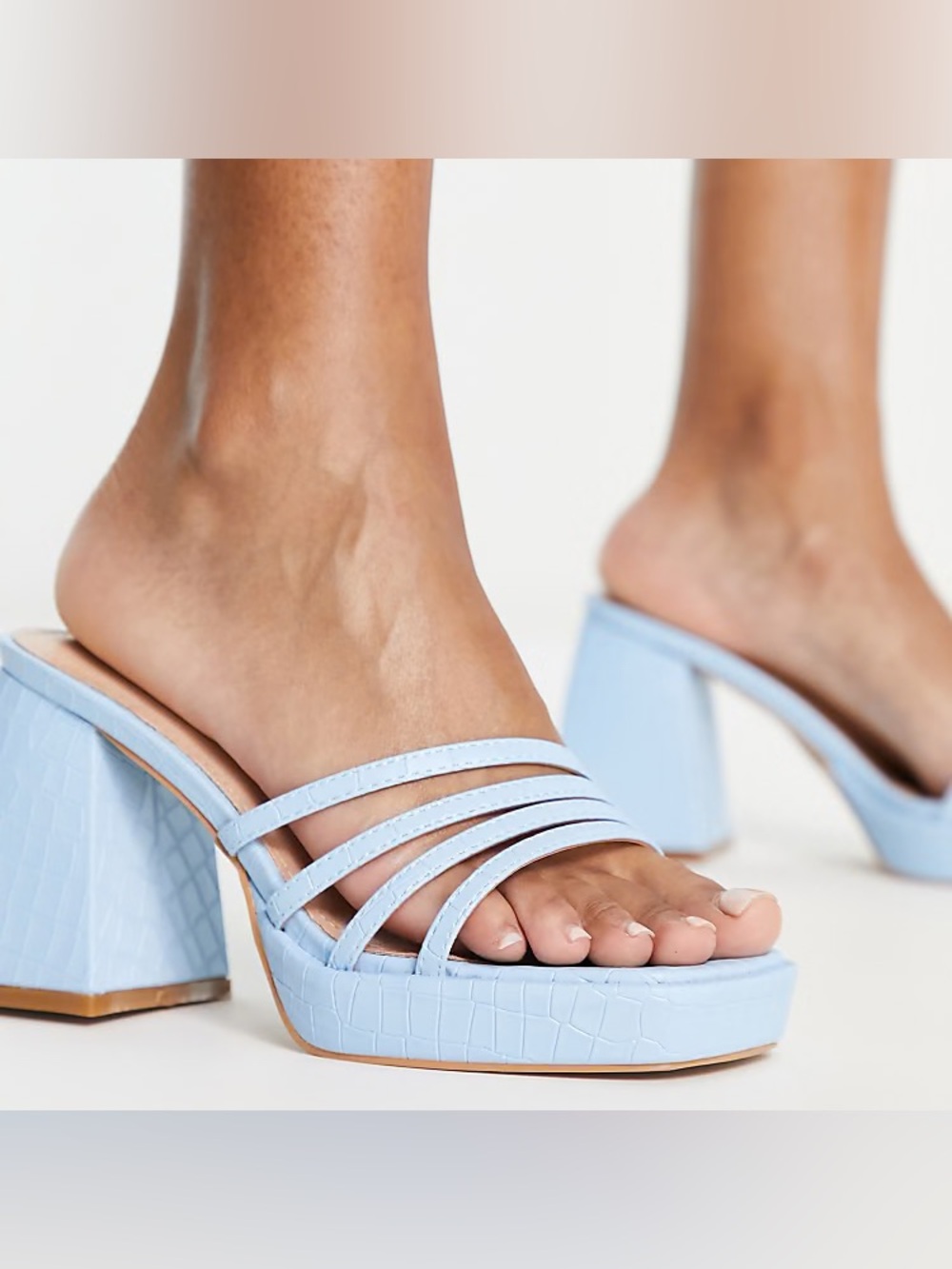 Simmi Londong Blue Croc Embossed Square Toe Block Heels 9
